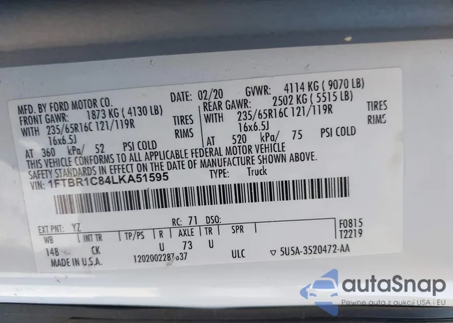 1FTBR1C84LKA51595: 42202637