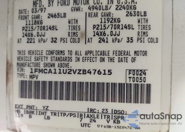 1FMCA11U2VZB47615: 42202764