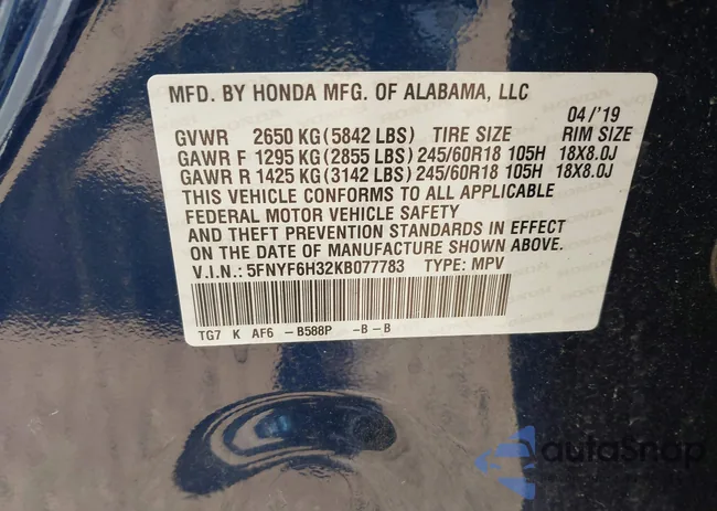 5FNYF6H32KB077783: 42202122