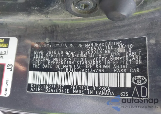 2T1BU4EE3AC474766: 42202304