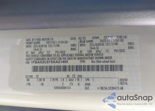 1FBAX2C87SKA21405: 42203780