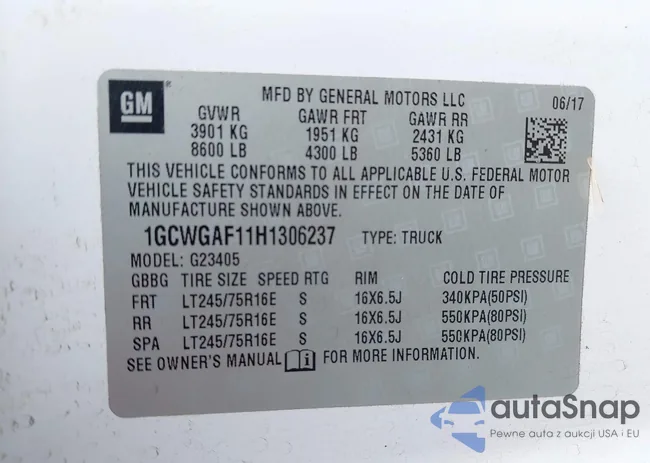 1GCWGAF11H1306237: 42203833