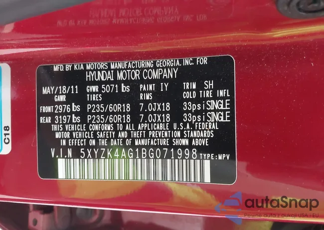 5XYZK4AG1BG071998: 42203130