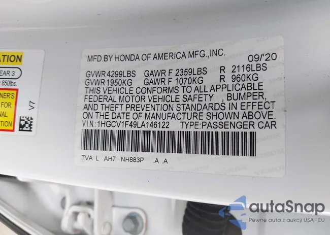 1HGCV1F49LA146122: 42203183