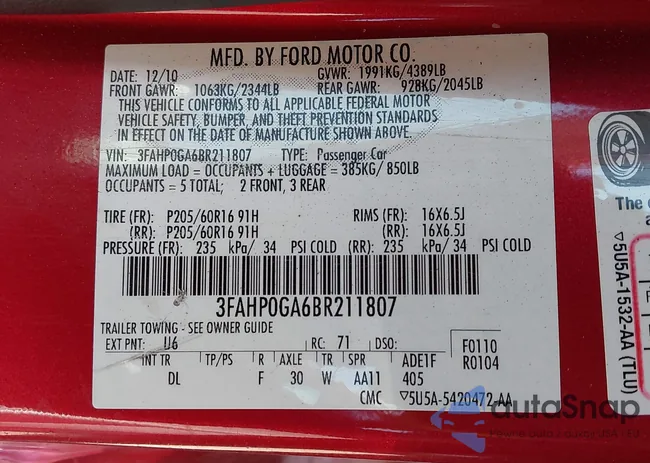 3FAHP0GA6BR211807: 42204423