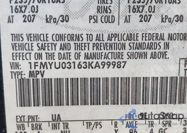 1FMYU03163KA99987: 42204533