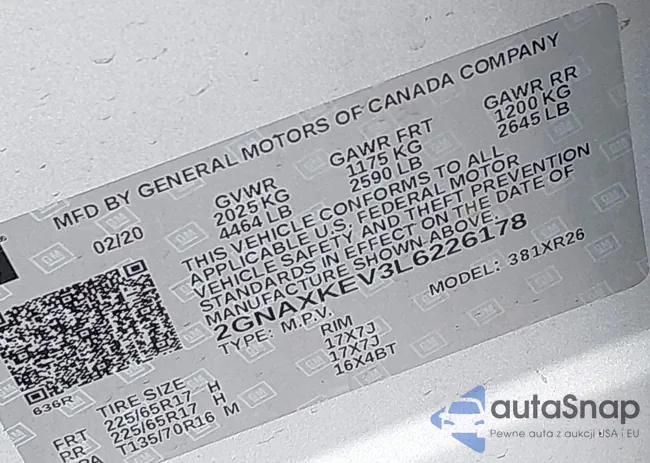 2GNAXKEV3L6226178: 42205022