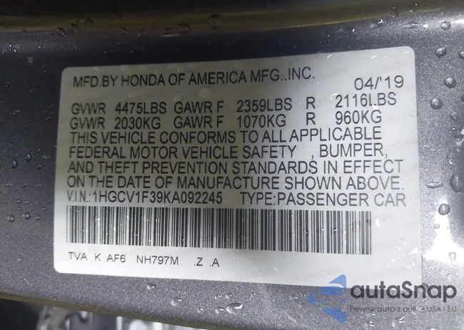 1HGCV1F39KA092245: 42204034