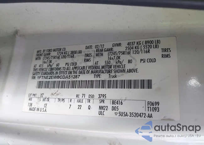 1FTNE2EW6CDA51287: 42204121