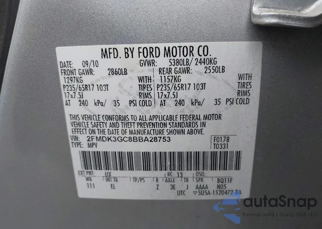 2FMDK3GC8BBA28753: 42204281