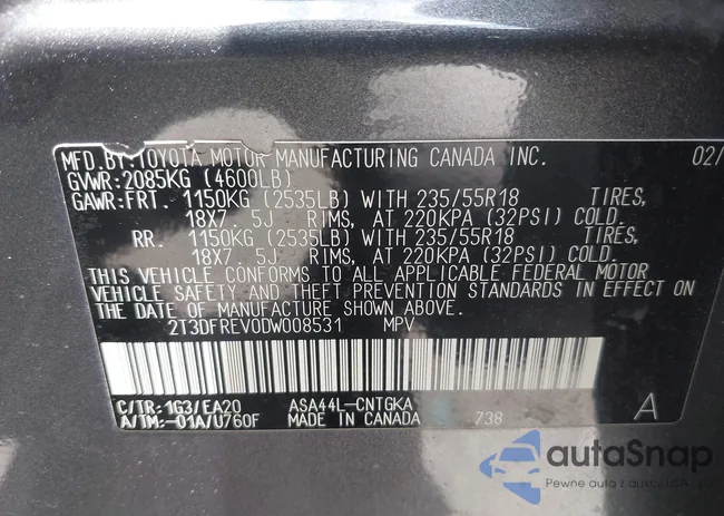 2T3DFREV0DW008531: 42204360