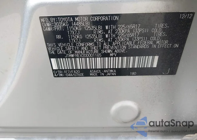 JTMWFREV2DD001165: 42205634