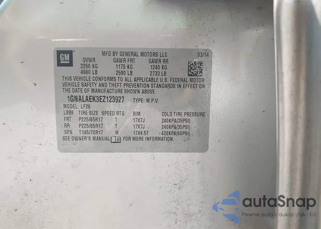 1GNALAEK3EZ123927: 42205723