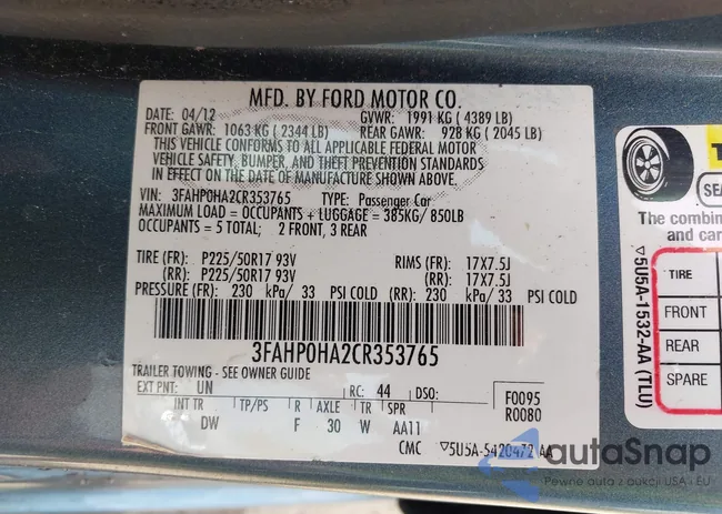 3FAHP0HA2CR353765: 42205767