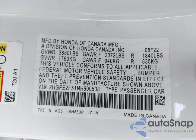 2HGFE2F51NH600508: 42205782