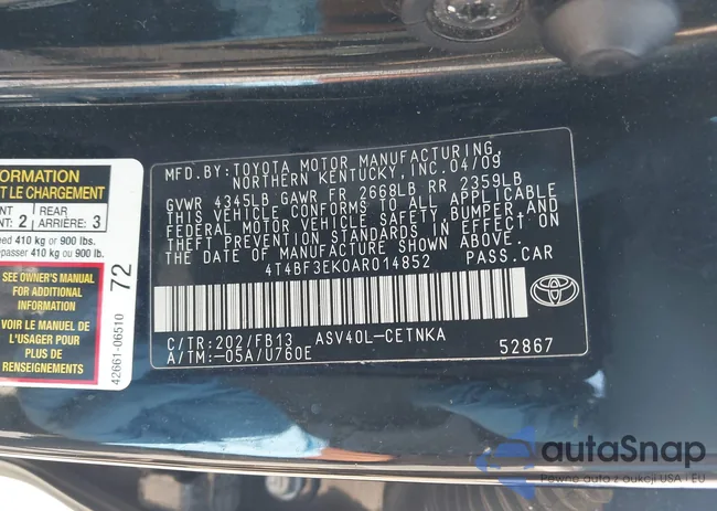 4T4BF3EK0AR014852: 42205825