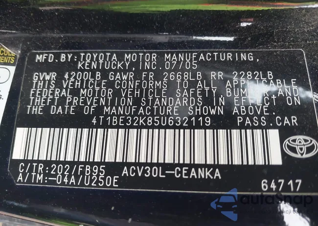 4T1BE32K85U632119: 42205070