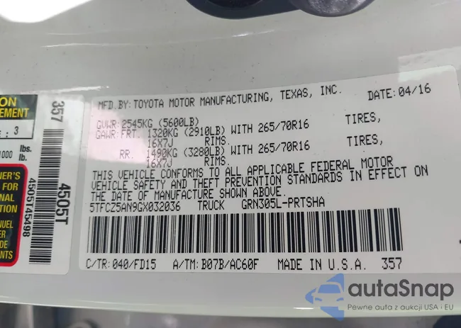 5TFCZ5AN9GX032036: 42205344