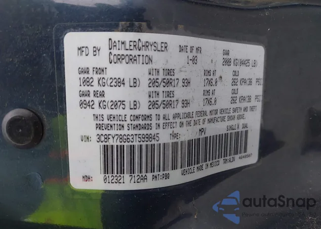 3C8FY78G63T599845: 42206549