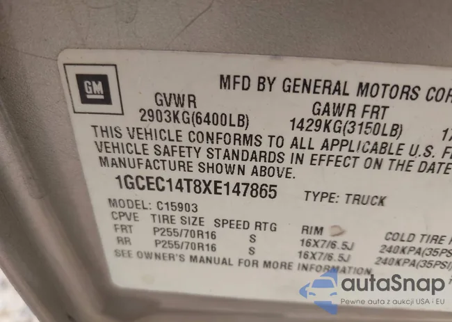 1GCEC14T8XE147865: 42206722