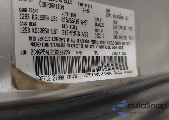 2C4GP54L21R200770: 42206845