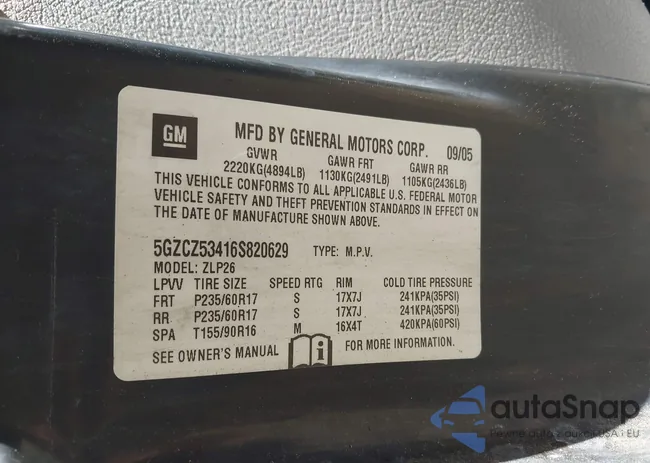 5GZCZ53416S820629: 42206120