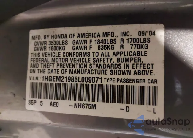 1HGEM21985L009071: 42207944