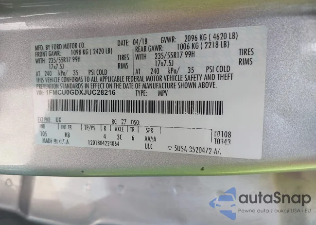 1FMCU0GDXJUC28216: 42207131