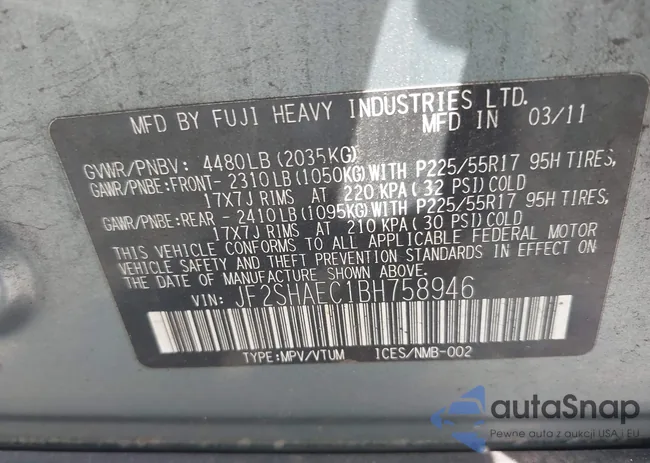 JF2SHAEC1BH758946: 42207287