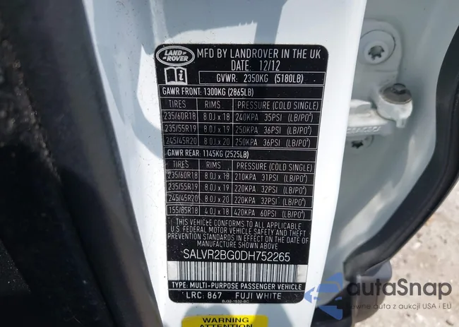 SALVR2BG0DH752265: 42207290