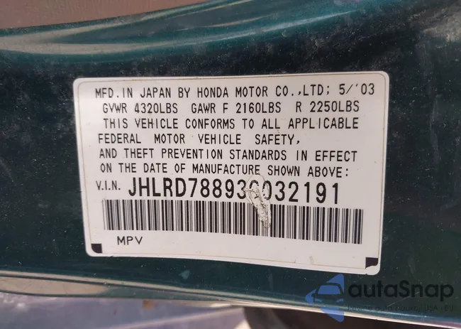 JHLRD78893C032191: 42207344