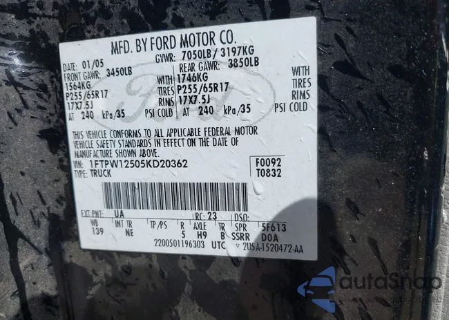 1FTPW12505KD20362: 42208547