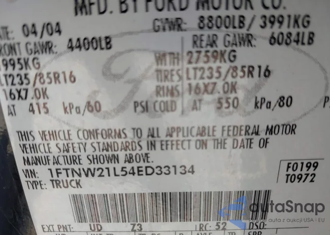 1FTNW21L54ED33134: 42208565