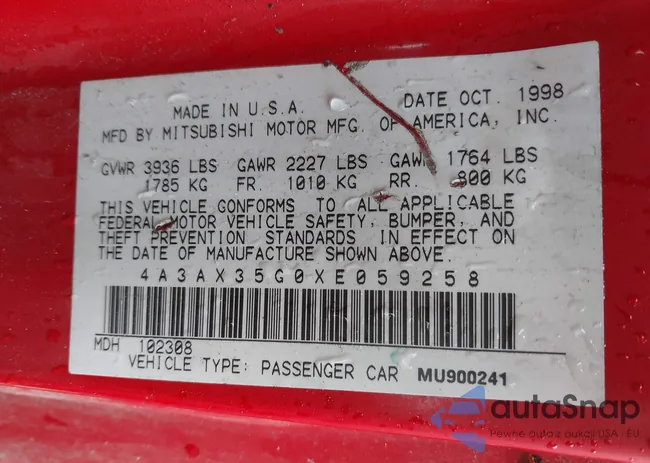 4A3AX35G0XE059258: 42208700