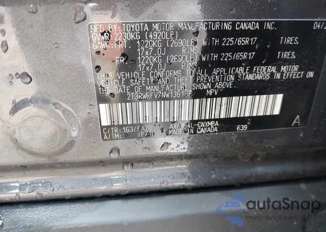 2T3RWRFV7NW136187: 42208816