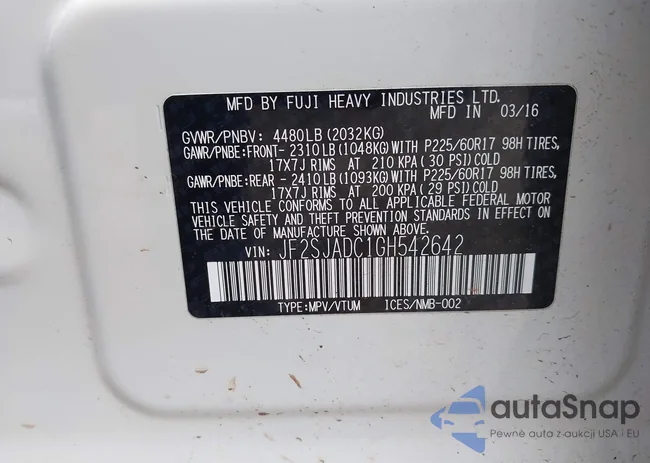 JF2SJADC1GH542642: 42208833