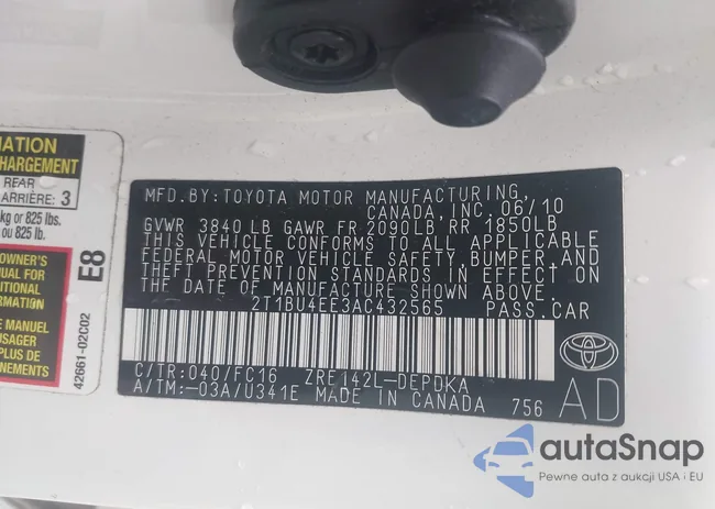 2T1BU4EE3AC432565: 42208923