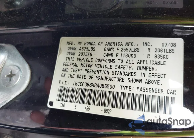 1HGCP368X8A086500: 42208941