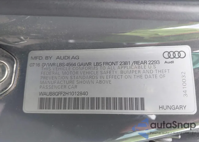 WAUB8GFF2H1012840: 42209013