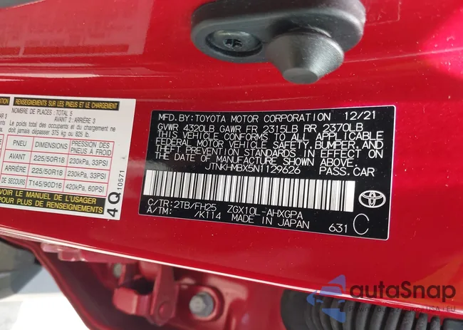 JTNKHMBX5N1129626: 42210004