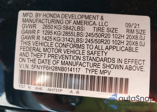 5FNYF6H28NB014117: 42209068