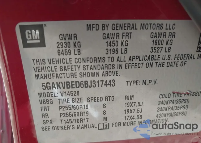 5GAKVBED6BJ317443: 42209342