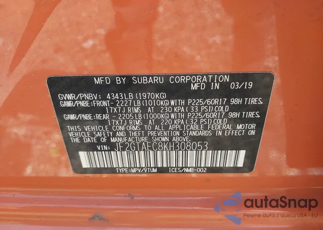 JF2GTAEC8KH308053: 42210530