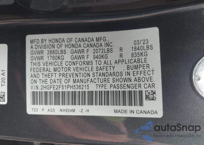 2HGFE2F51PH536215: 42210561