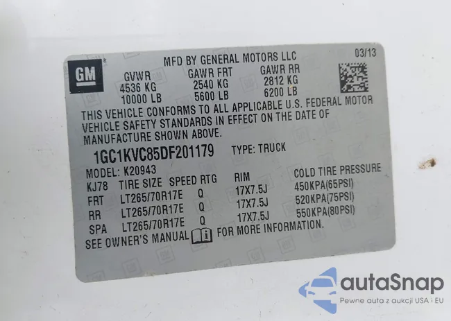 1GC1KVC85DF201179: 42210565