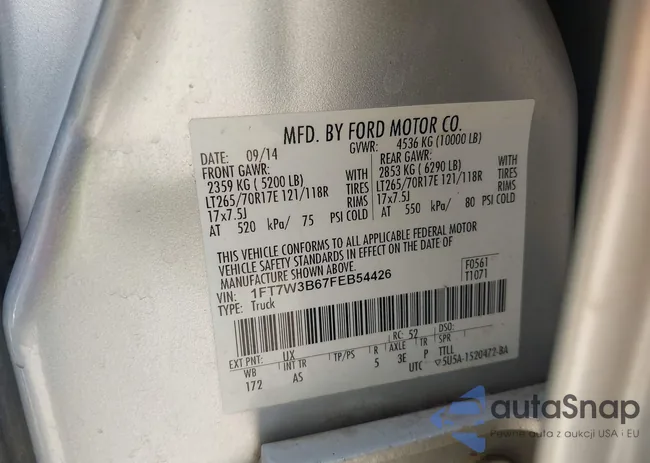 1FT7W3B67FEB54426: 42210820