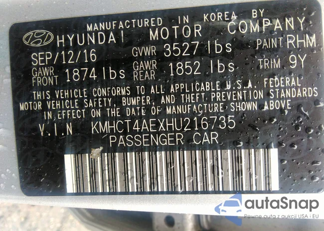 KMHCT4AEXHU216735: 42211004