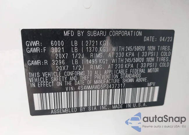 4S4WMAWD5P3437317: 42211012