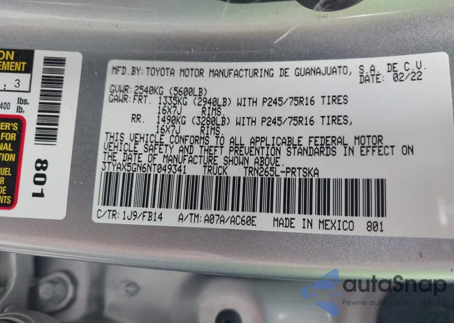 3TYAX5GN6NT049341: 42210127