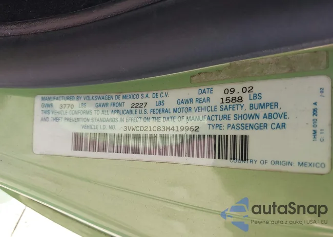 3VWCD21C83M419962: 42210250